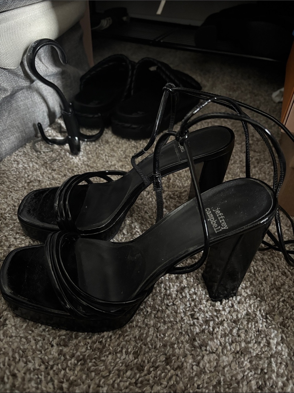 Jeffrey Campbell Black Glossy Strappy Platform Heels